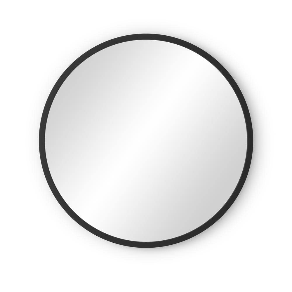 24" Hub Round Wall Mirror Black - Umbra: Modern Style, No Assembly, Plastic Frame, Wall Mounted