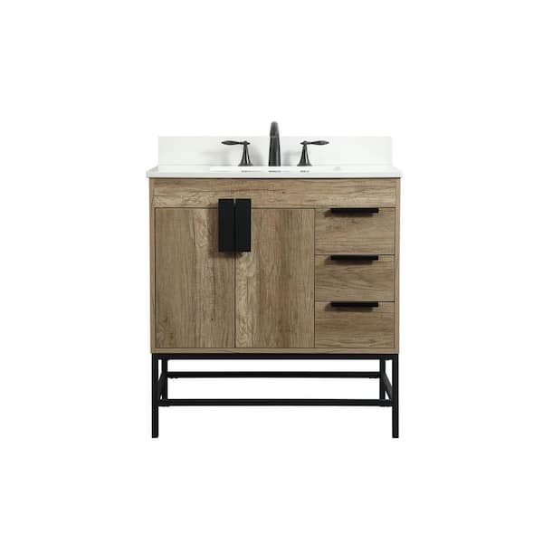 Unbranded Simply Living 32 in. W x 22 in. D x 33.5 in. H Bath Vanity in Natural Oak with Ivory White Engineered Marble Top