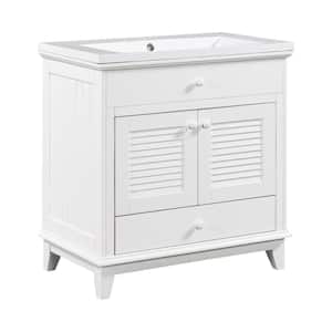 30 in. W x 18 in. D x 31 in. H Single Sink Freestanding Bath Vanity in White with White Ceramic Top and Basin