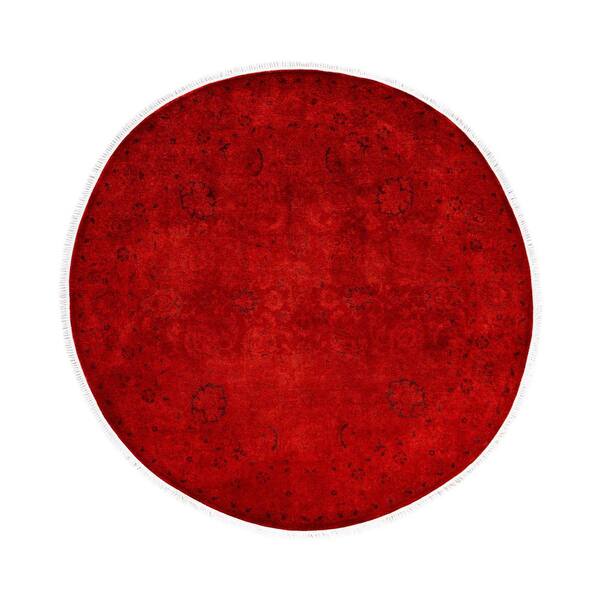 Overdyed Red 5 x 5 Solid Wool Indoor Area Rug