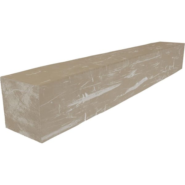 Ekena Millwork 4 in. x 4 ft. x 8 in. Hand Hewn Rustic Faux Wood Beam Fireplace Mantel in White Washed