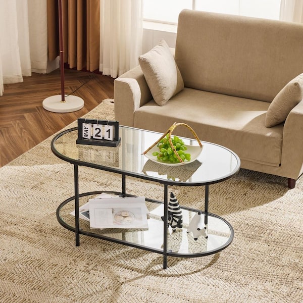 Karl home 38 in. Black Oval Glass Coffee Table