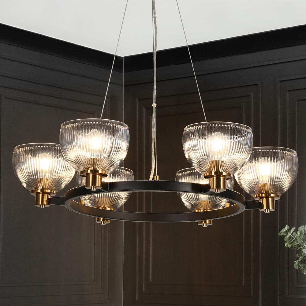 LNC Modern 30.9 in. 6Light Black and Brass Chandelier Wagon Wheel