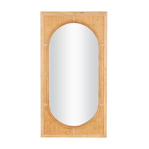 42 in. x 22 in. Rectangle Framed Brown Wall Mirror with Oval Center