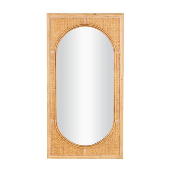 Litton Lane 42 in. x 22 in. Rectangle Framed Brown Wall Mirror with Oval Center