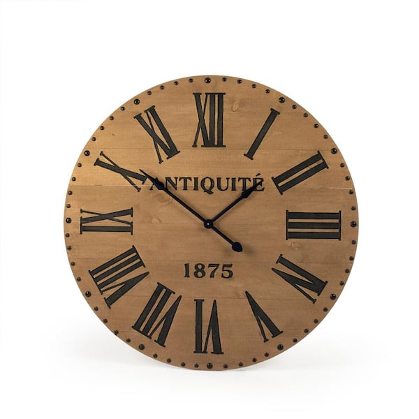 Zentique Alexis Dark Grey Roman Numeral on Wooden Faced Clock