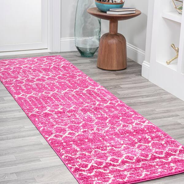 Fuchsia/Ivory 2 ft. x 8 ft. Moroccan Hype Boho Vintage Diamond Area Rug