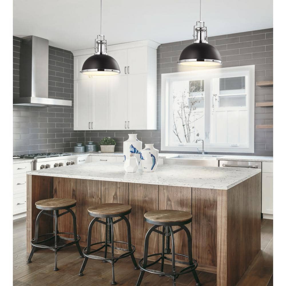Jonathan Y 13" Adjustable Vintage LED Pendant - Black/Chrome