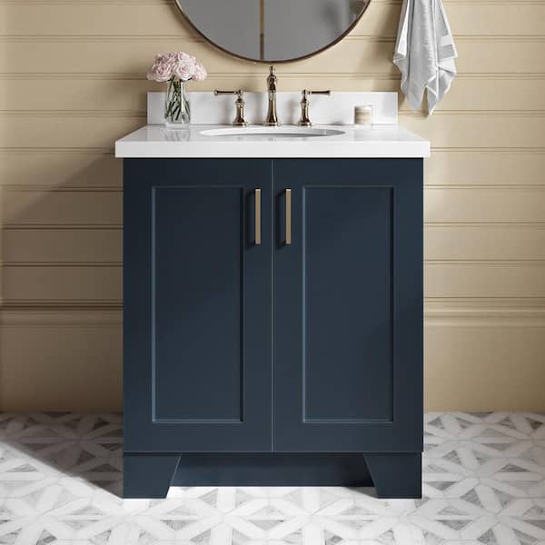 ARIEL Taylor 30 in. W x 22 in. D x 36 in. H Freestanding Bath Vanity in Midnight Blue with Pure White Quartz Top