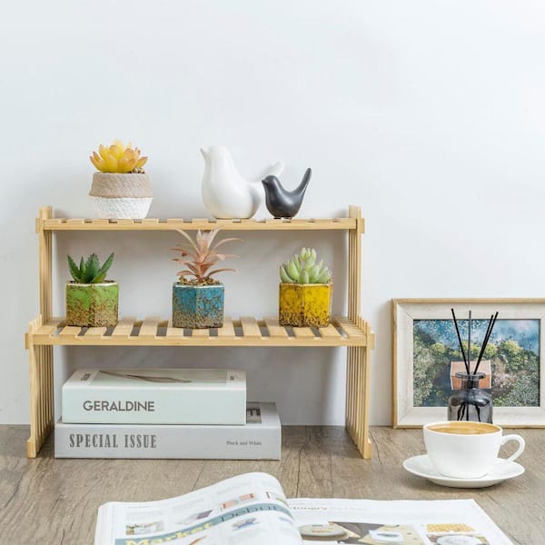 FAWEY TRED INC Natural Bamboo Wood Plant Stand 2 Tier Desktop
