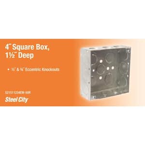 4 in. Square Metal Box 1/2 in. and 3/4 in. Knockouts