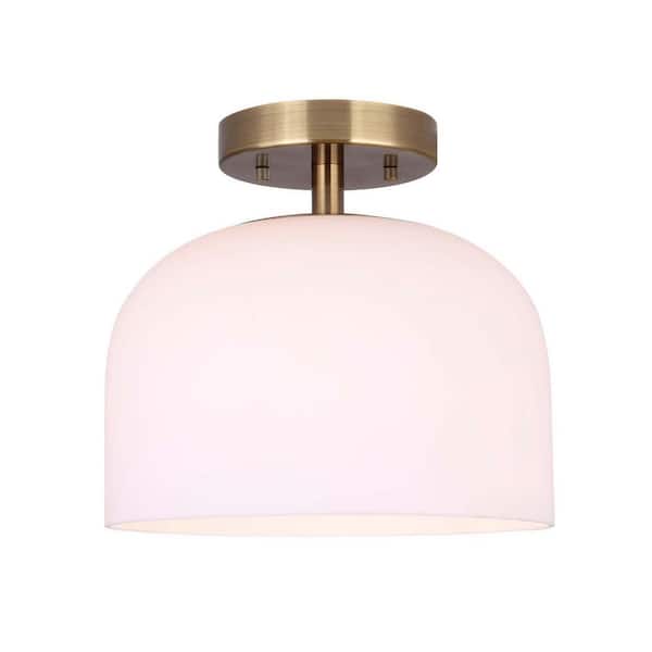 CANARM Novalee 9.25 in. 1-Light 100-Watt Modern Gold Flush Mount with Flat Opal Glass Shade