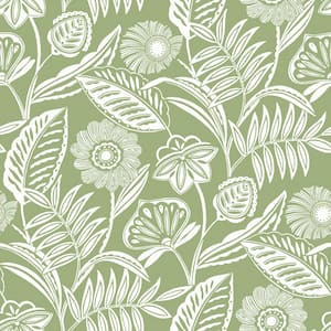 Lynwood, Green Alma Tropical Floral Paper Wet Strippable Wallpaper Roll (Covers 60.8 sq. ft.)