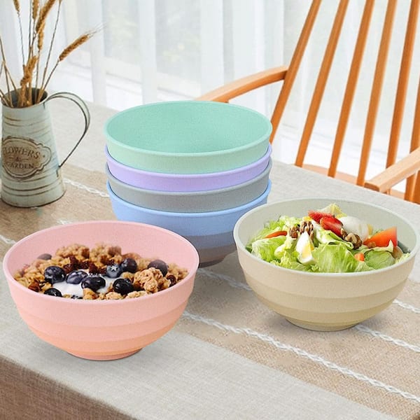 7.6 in. 60 fl. oz. Multicolor Assorted Wheat Straw Cereal Soup Salad Bowl Set Microwave Dishwasher Safe (Set of 6)