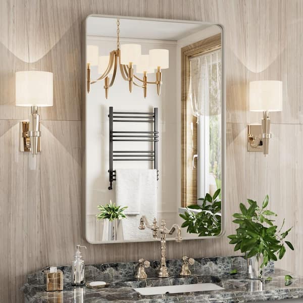 Spigel 22 in. W x 30 in. H Vanity Rectangular Silver Wall Mirror Aluminum Alloy Framed Bathroom Mirror