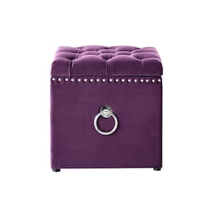 Purple Velvet and Black Tuftedt Square Silver Ring Storage Ottoman