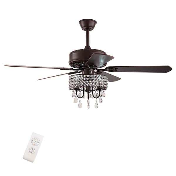 OUKANING 52 in. Indoor Bronze Creative Design Crystal Ceiling Fan Chandelier with Remote Control