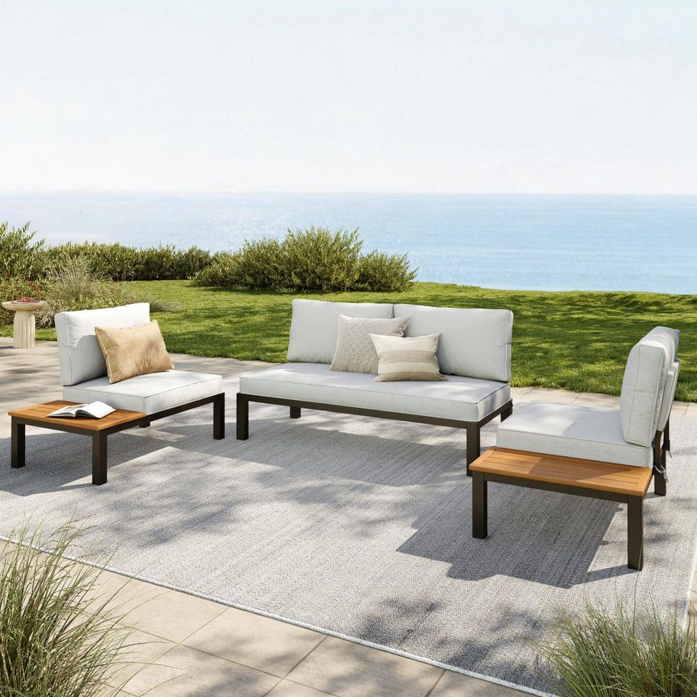 PHI VILLA 4 -Seat 3-Piece Metal Outdoor Patio Conversation