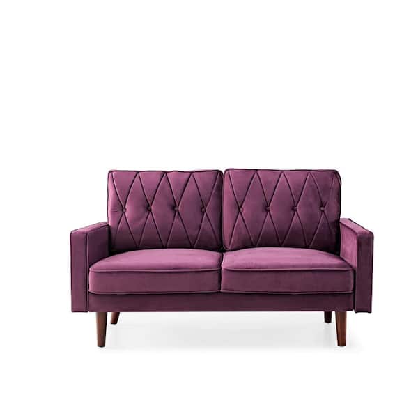 Feemster 58 in. Eggplant Tufted Velvet 2-Seat Loveseat with Cushion Back