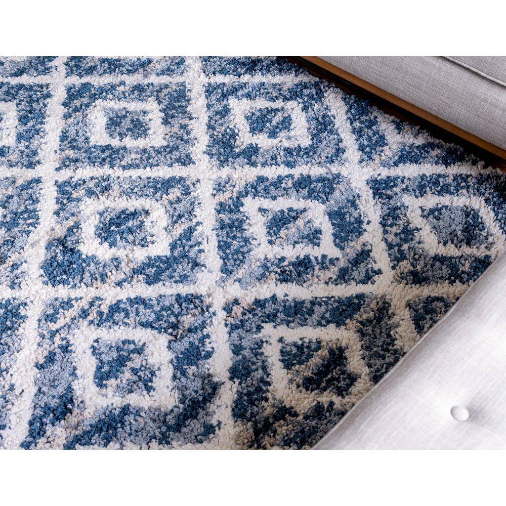 Blue Geometric Braided Shag 8' x 10' Synthetic Rug