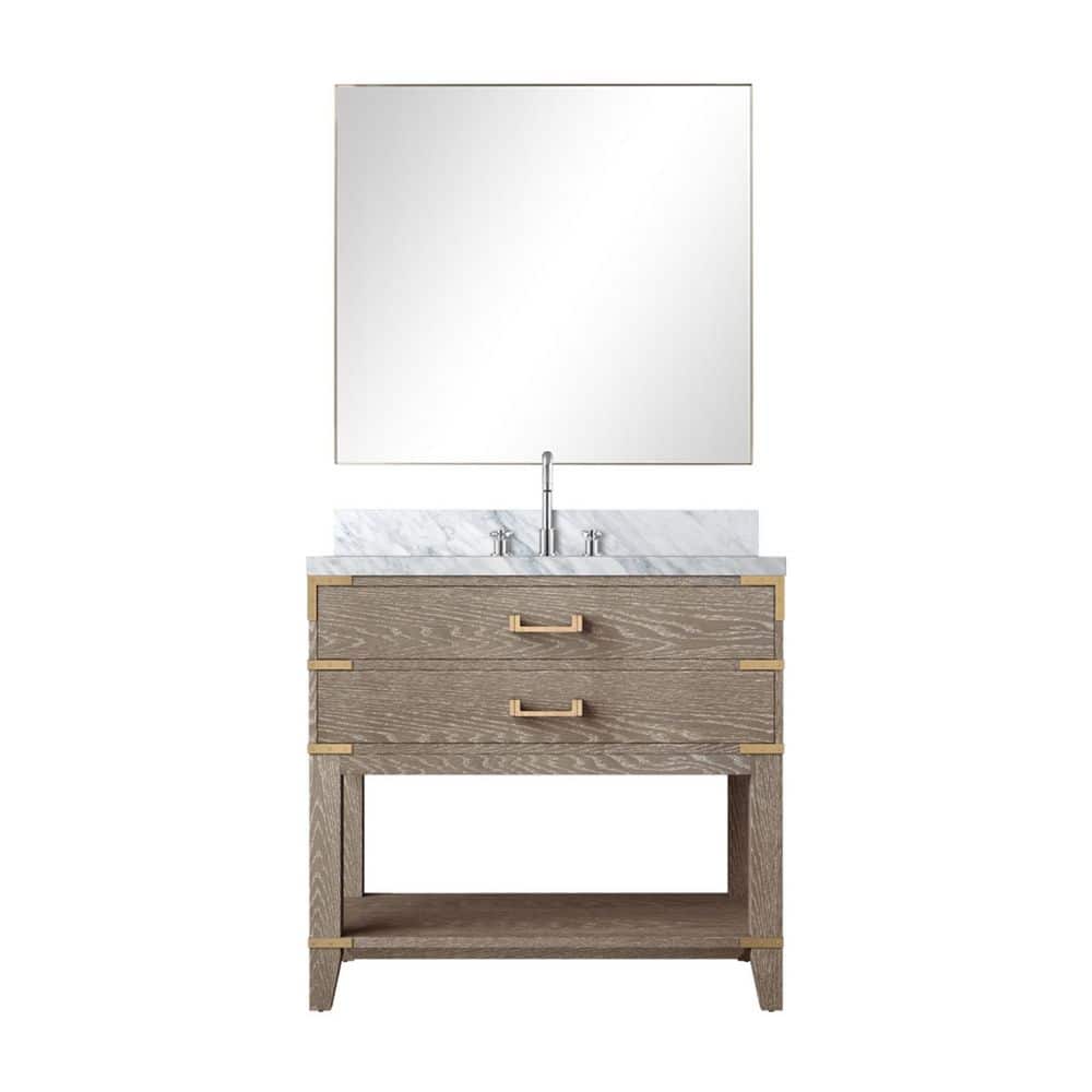 Irvington 36 in W x 22 in D Grey Oak Single Bath Vanity with Carrara Marble Top, 34 in Mirror and Faucet Set price history on PriceWatchPro