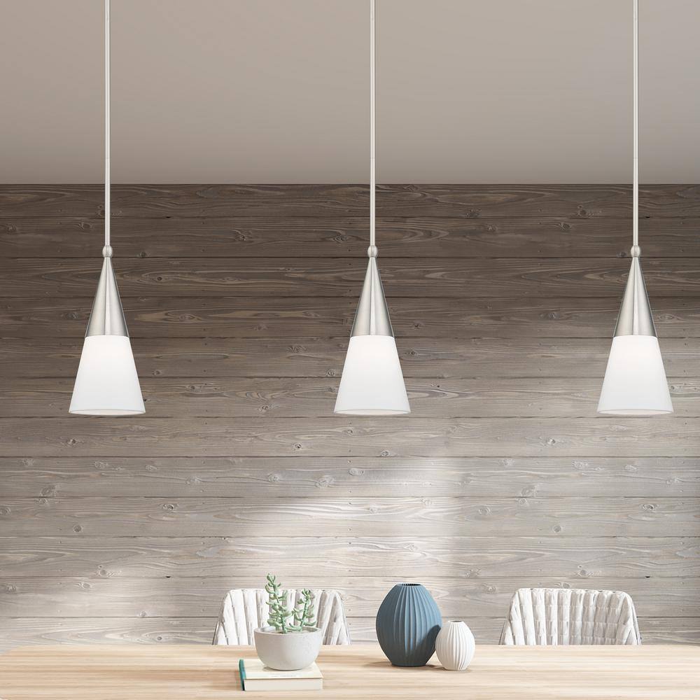 Stockholm Brushed Nickel 1-Light Mini Pendant with Off-White Shade