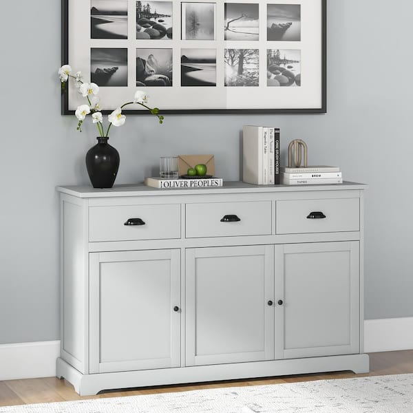 HOMCOM Kitchen Console Table, Buffet Sideboard, Wooden Storage Table with 2-Level Cabinet and Open Space - Grey