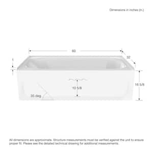 Maui Plus 60 in. x 32 in. Alcove Soaking Bathtub with Right Drain in White