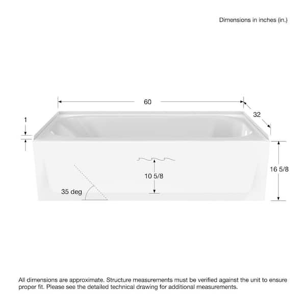 Bootz Industries Maui Plus 60 in. x 32 in. Alcove Soaking Bathtub
