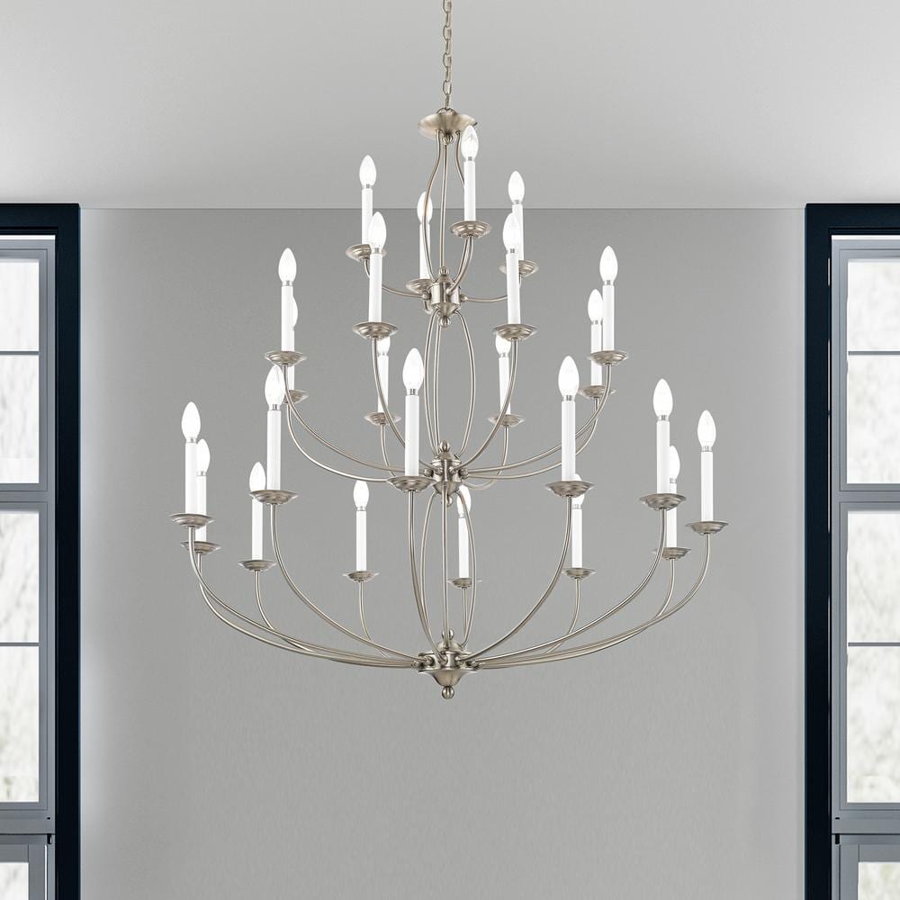 Elegant Brushed Nickel 24-Light Candle-Style Chandelier