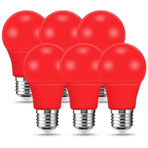 60-Watt Equivalent A19 9-Watt Non-Dimmable Red LED Colored Light Bulb E26 Base (6-Pack)