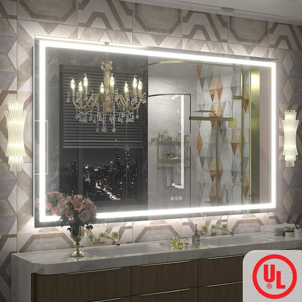 66 in. W x 40 in. H Rectangular Frameless Front and Back LED Lighted Anti-Fog Tempered Glass Wall Bathroom Vanity Mirror