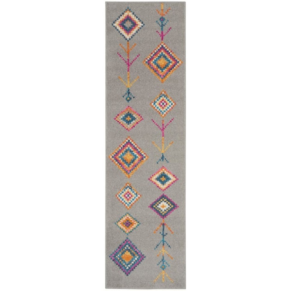Nourison Passion Gray/Multi 2 ft. x 8 ft. Geometric Transitional Runner