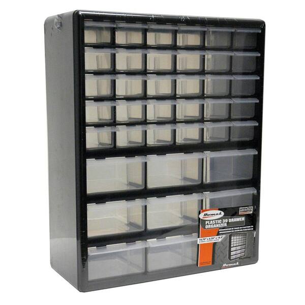 Homak 39-Compartment Non Stackable Small Parts Organizer in Black