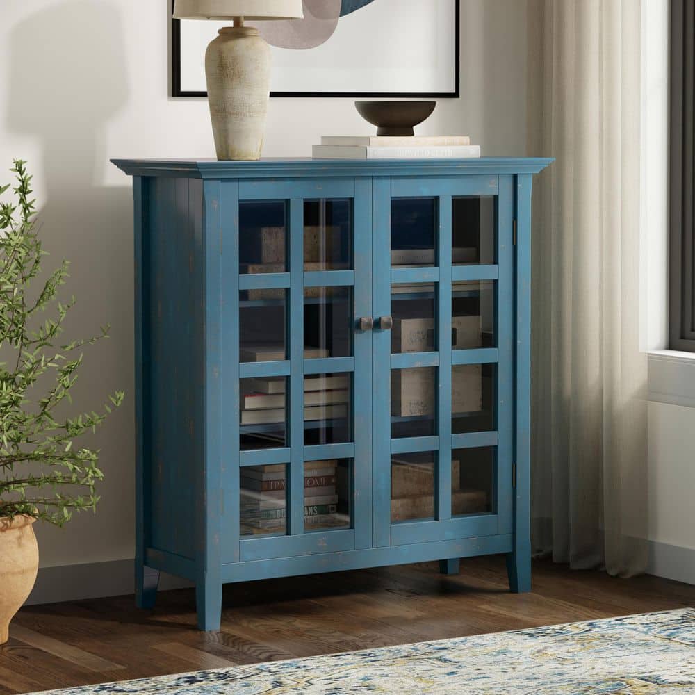 ブルーシリカ Simpli Home Acadian Distressed Coastal Blue 42 in. H Storage
