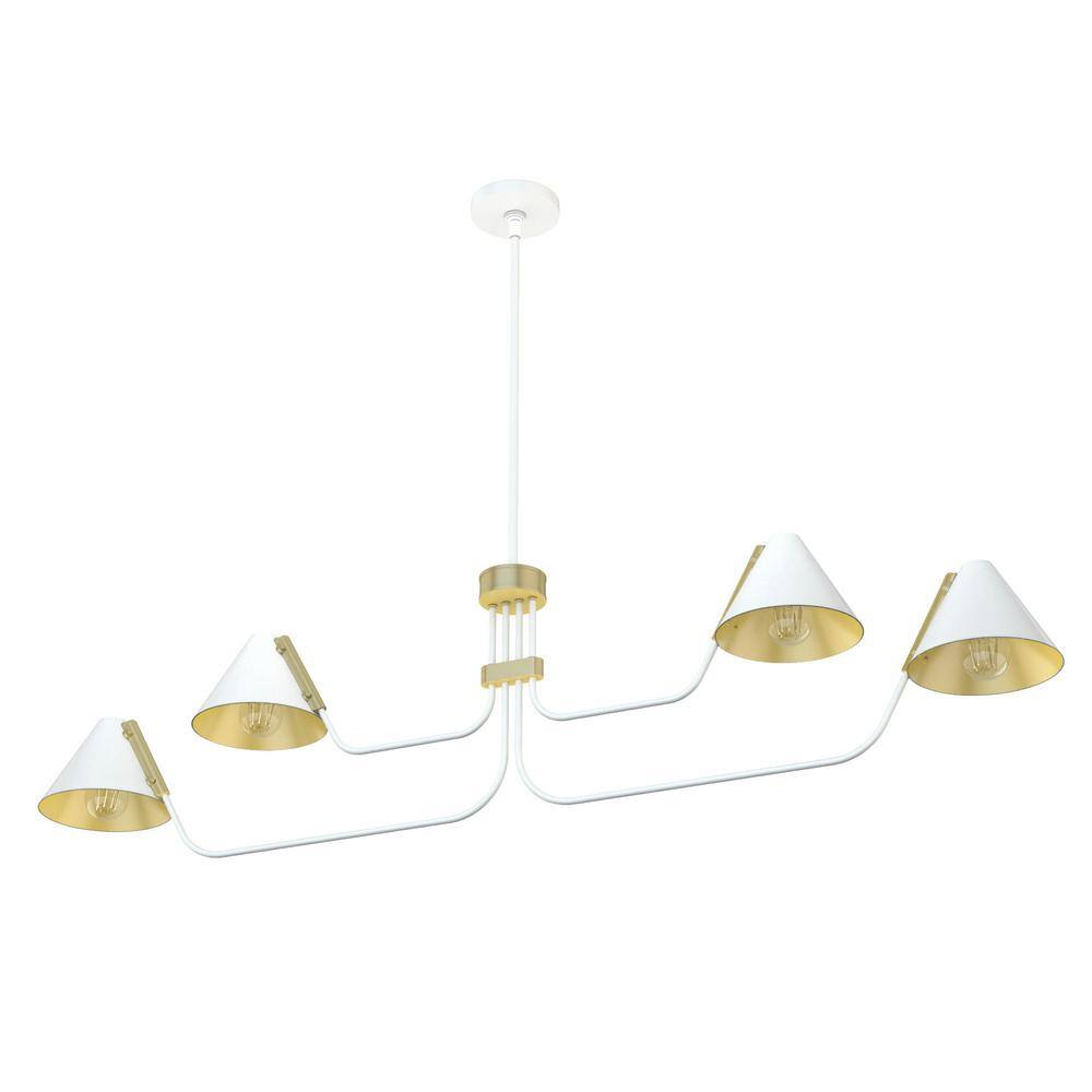 Matte White Mid-Century Inspired 4-Light Geometric Chandelier