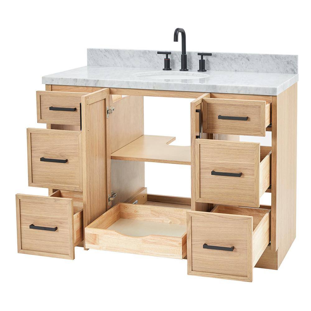Kelly 49" Oak Single Sink Vanity with Carrara Marble Top
