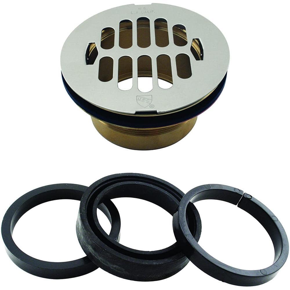 Satin Nickel Brass Swedge-Lock Shower Drain with Grid Cover Plate