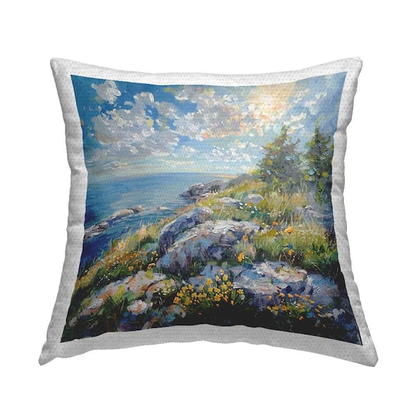 Stupell Industries Cliffside Sea View Blue Square Outdoor Throw Pillow