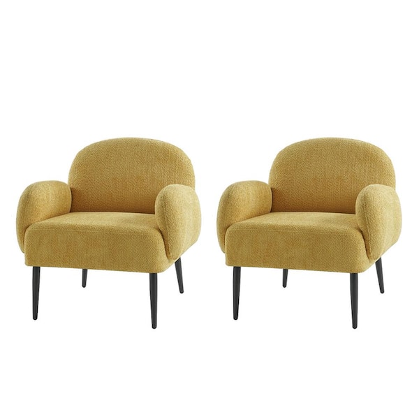 JAYDEN CREATION Allen Modern Yellow Boucle Upholstered Accent Chair with Metal Legs (Set of 2)