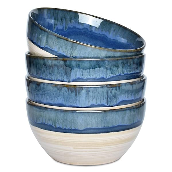 26 fl. oz. Deep Blue Reactive Glaze Stoneware Soup Cereal Oatmeal Dishwasher Safe Serving Bowl (Set of 4)