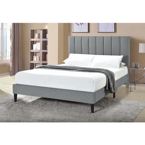 Vertically Channeled King Upholstered Platform Bed in Gray