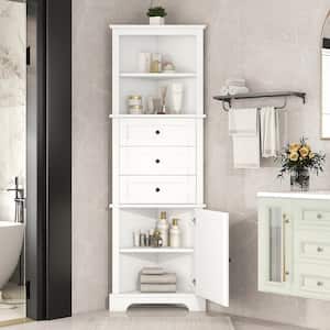 23 in. W x 13.4 in. D x 68.9 in. H White Linen Cabinet with 3-Drawers and Adjustable Shelves