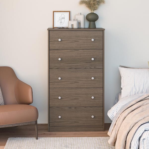 Ameriwood Home Ellery Tall 5-Drawer Dresser, Medium Brown