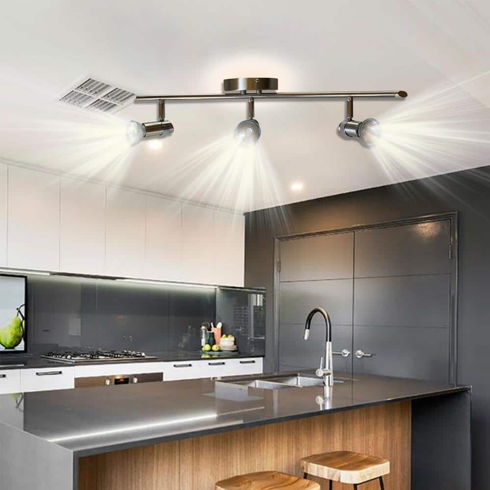 Satin Nickel 3-Light Adjustable Track Lighting Fixture