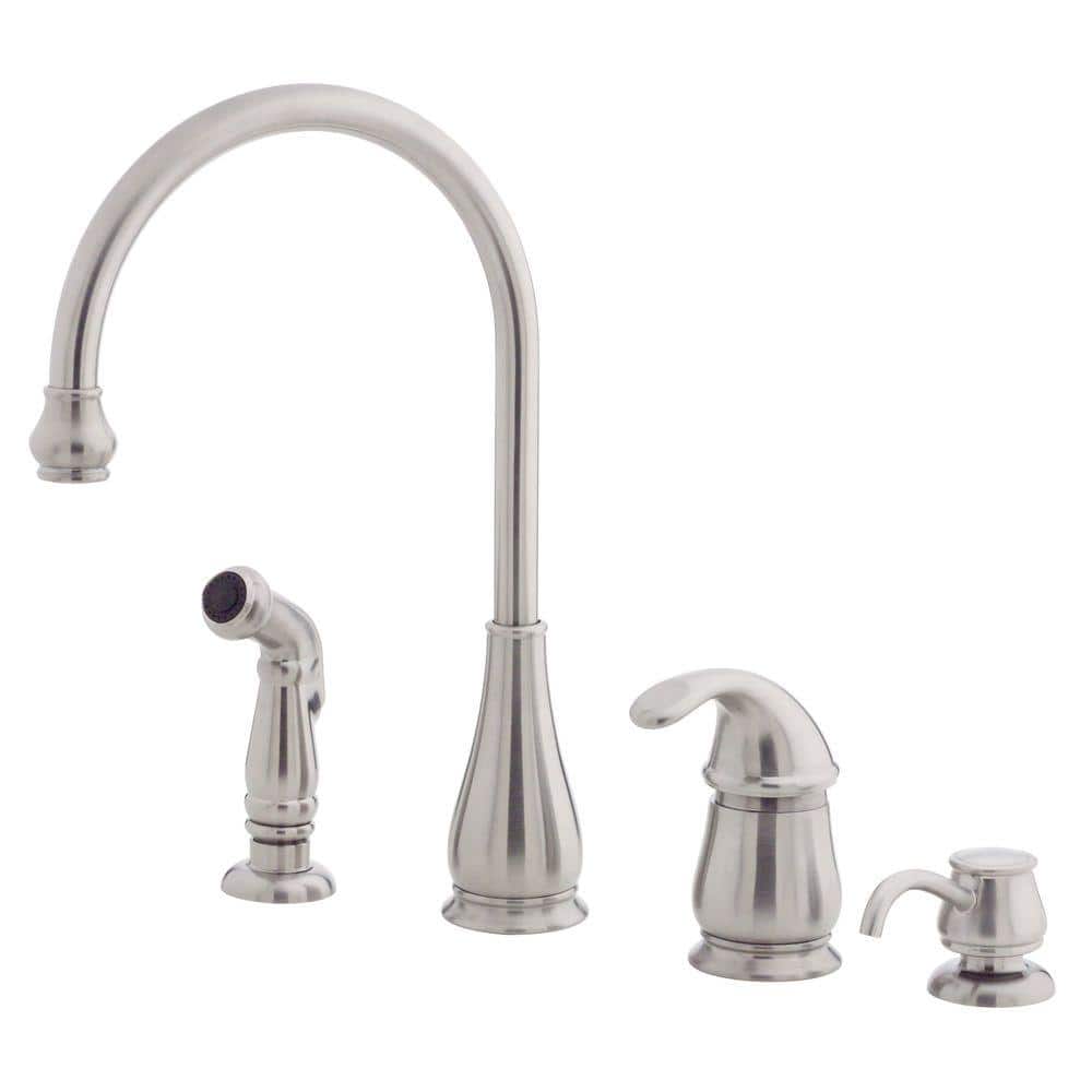 Pfister Treviso Single Handle Side Sprayer Kitchen Faucet And Soap Dispenser In Stainless Steel Lg264 Dss The Home Depot