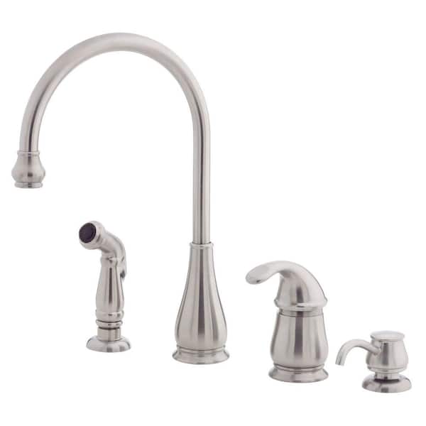 Pfister Treviso Single-Handle Side Sprayer Kitchen Faucet and Soap Dispenser in Stainless Steel