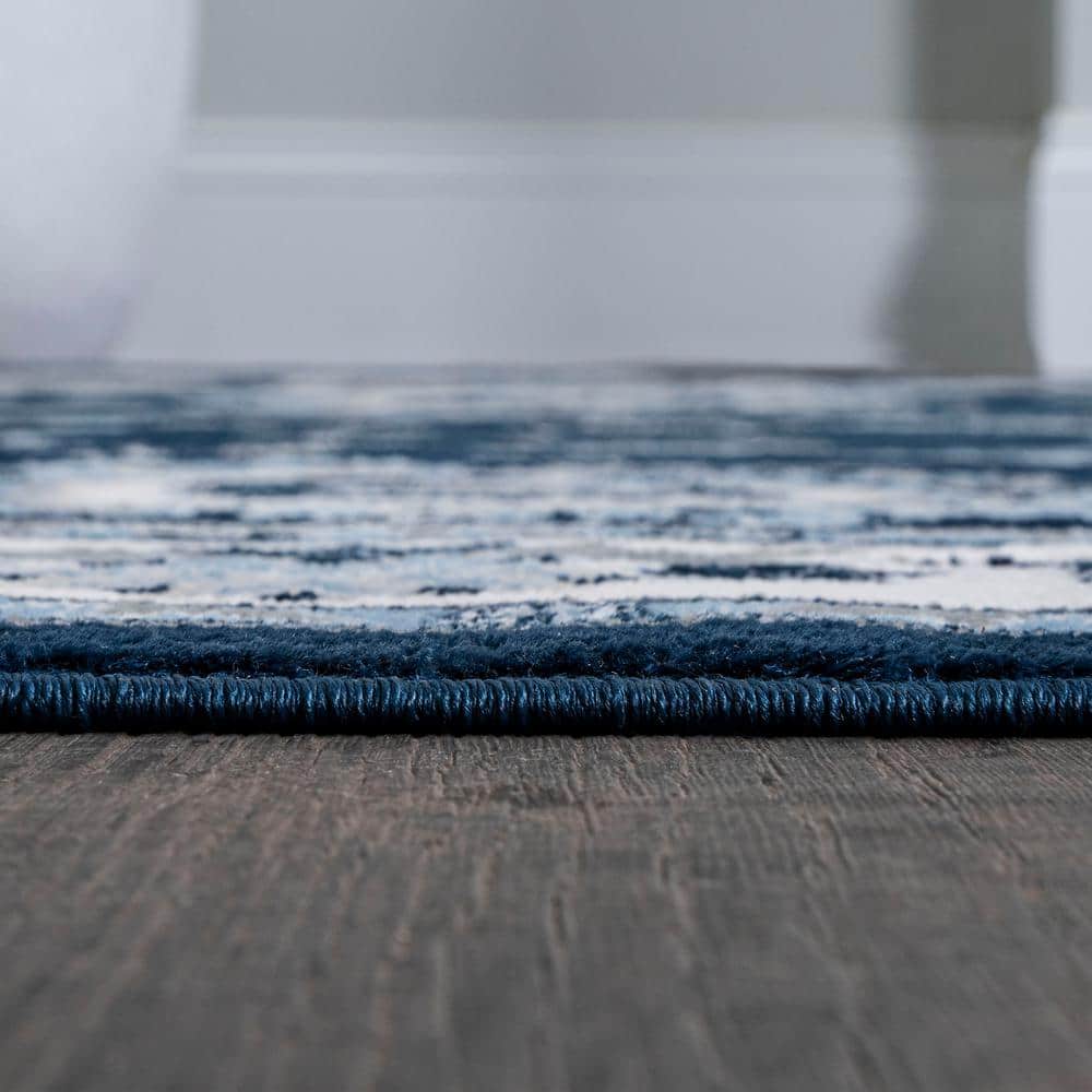 Navy and Ivory Rectangular Synthetic 4' x 6' Area Rug