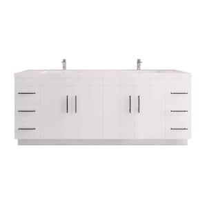 Elsa 83.44 in. W x 19.69 in. D x 35.44 in. H Bathroom Vanity in High Gloss White with White Acrylic Top