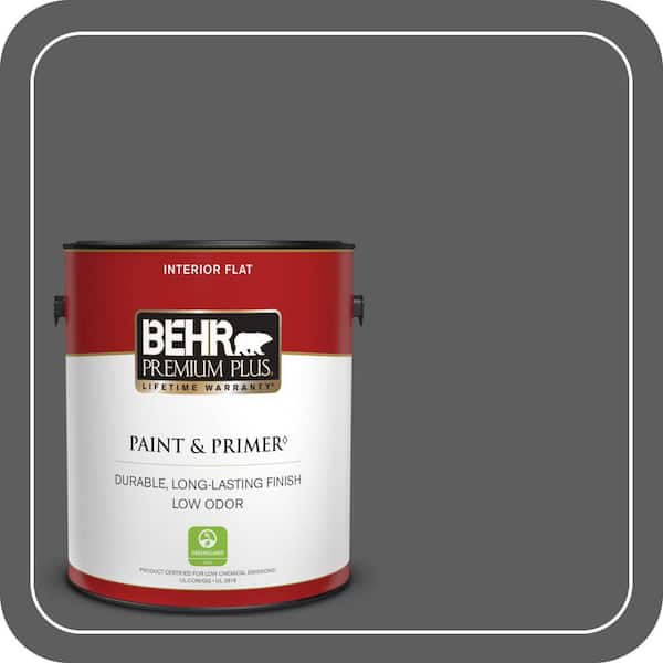BEHR PREMIUM PLUS 1 gal. #N520-6 Asphalt Gray Flat Low Odor Interior Paint & Primer